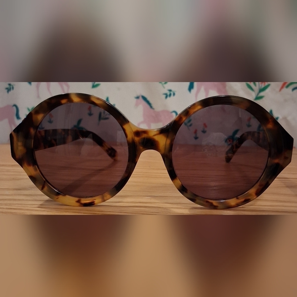 Karen Walker #6 Round Tortoise Acetate Dark Tint UV Boho Casual Sunglass Glasses - Picture 2 of 7